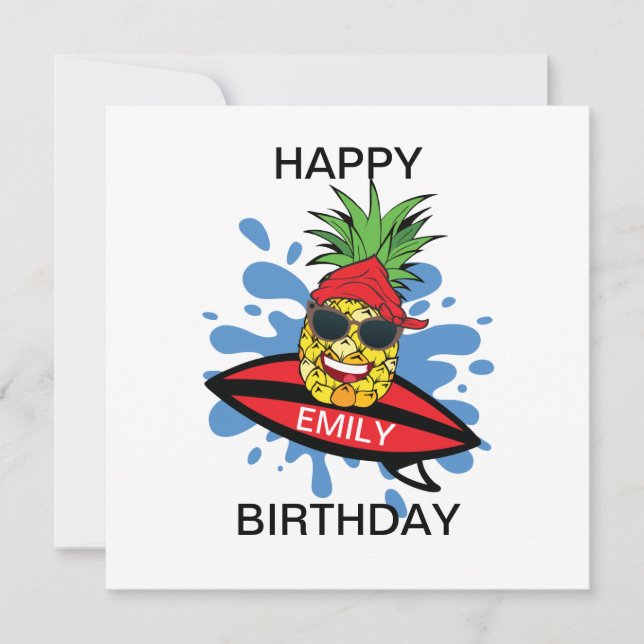 Funny Birthday Surfing Ananas Karte (Vorderseite)