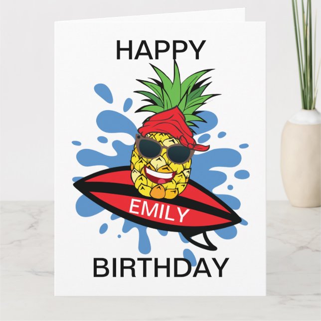Funny Birthday Surfing Ananas Karte (Vorderseite)