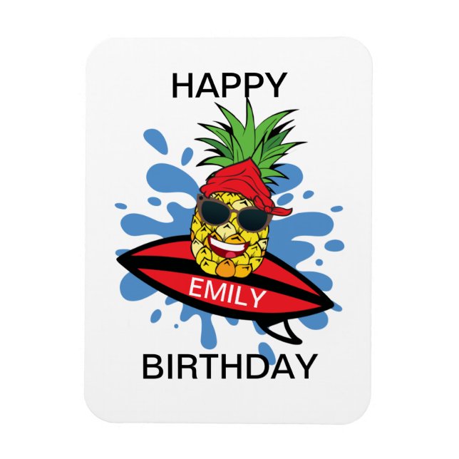 Funny Birthday Surfing Ananas Magnet (Vertikal)