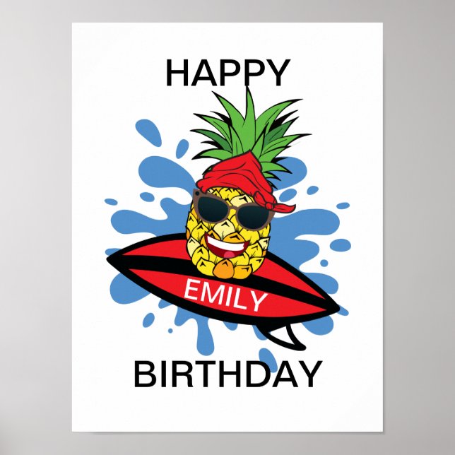 Funny Birthday Surfing Ananas Poster (Vorne)