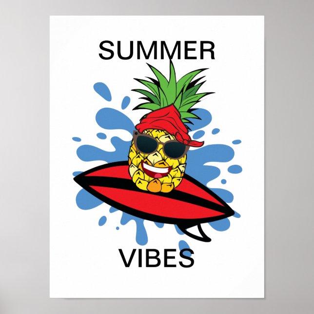 Funny Birthday Surfing Ananas Poster (Vorne)