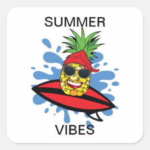 Funny Birthday Surfing Ananas Quadratischer Aufkleber