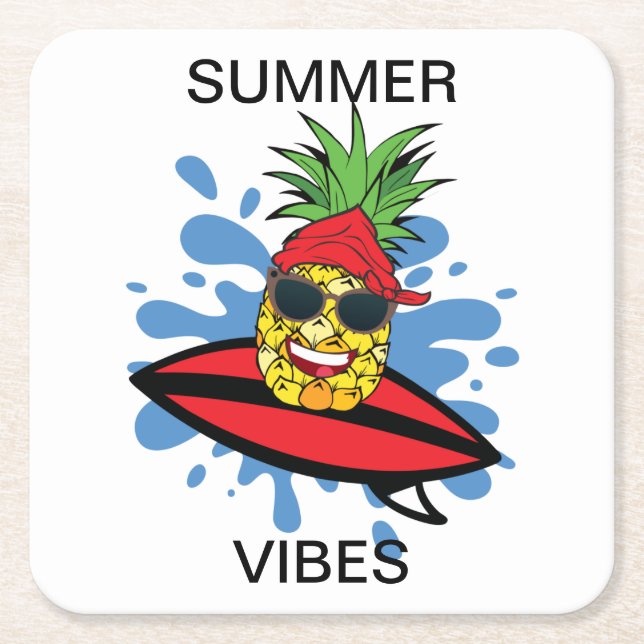 Funny Birthday Surfing Ananas Rechteckiger Pappuntersetzer (Vorderseite)