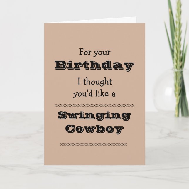 Funny Birthday Swinging Cowboy Cartoon Karte (Vorderseite)