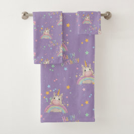 Funny Birthday Unicorn Badhandtuch Set