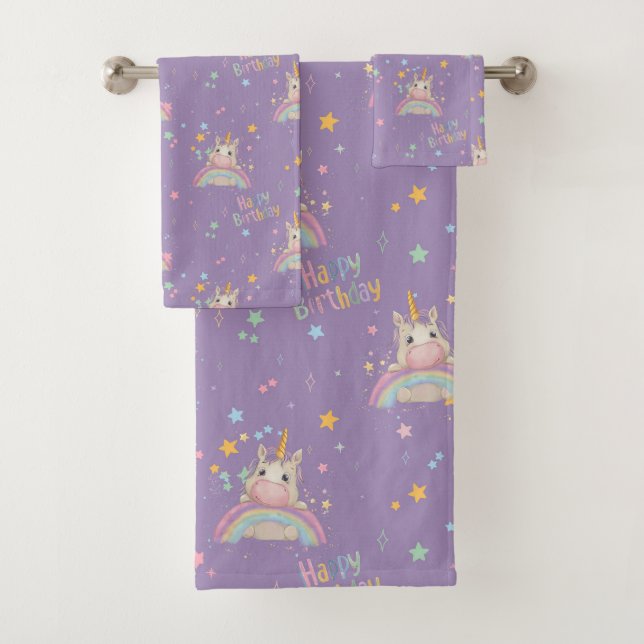 Funny Birthday Unicorn Badhandtuch Set (Insitu)