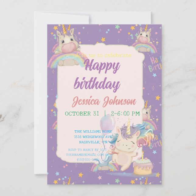 Funny Birthday Unicorn Einladung (Vorderseite)
