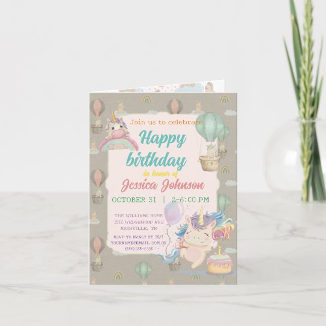 Funny Birthday Unicorn Einladung (Vorderseite)