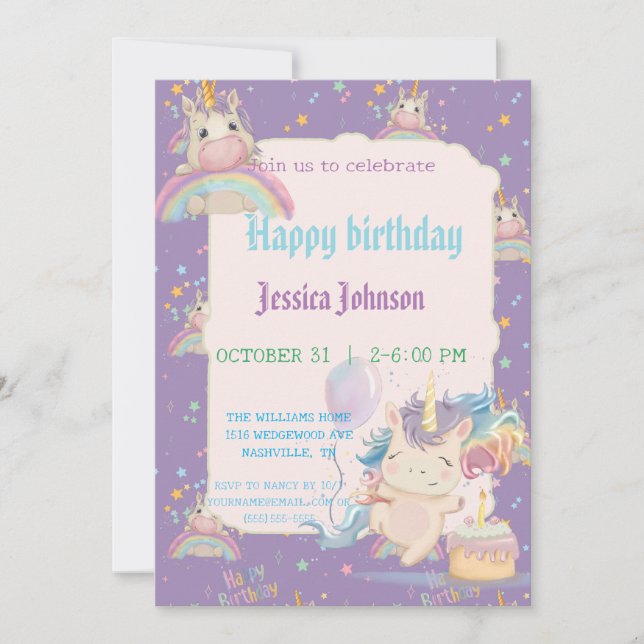 Funny Birthday Unicorn Einladung (Vorderseite)