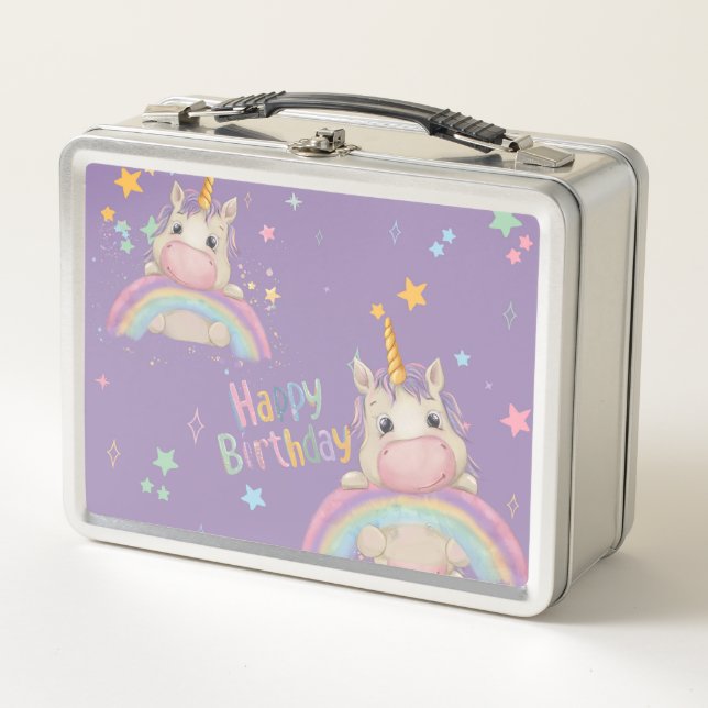 Funny Birthday Unicorn Metall Brotdose (Vorderseite)