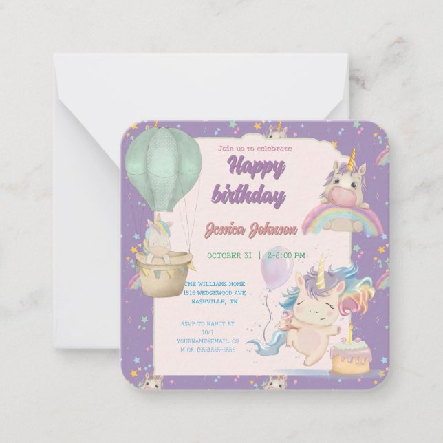 Funny Birthday Unicorn Mitteilungskarte (Vorderseite)