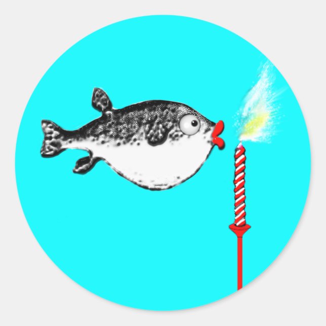 Funny Birthday Wish Fish Runder Aufkleber (Vorderseite)