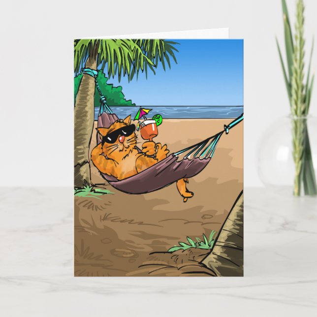 Funny Birthday Wishes - Cool Cat on Hammock Karte (Vorderseite)