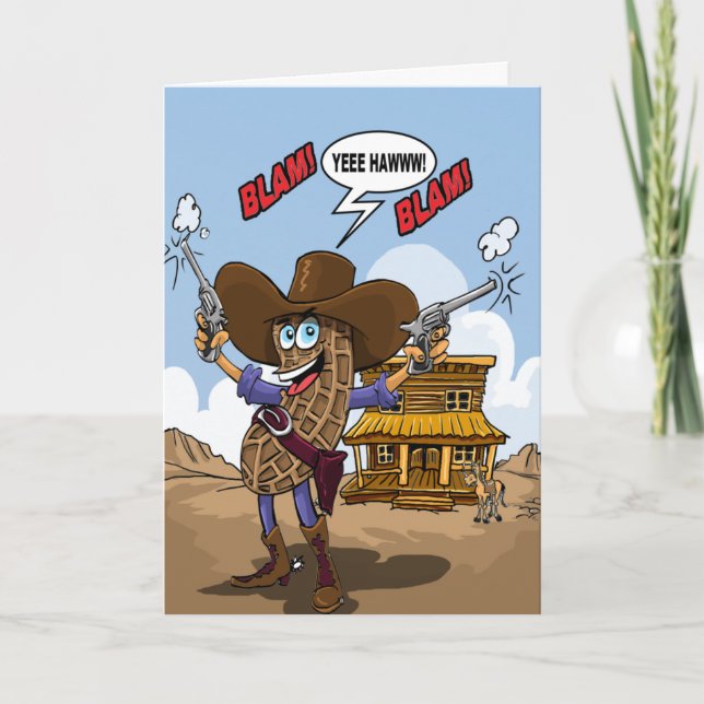 Funny Birthday Wishes - Peanut Cowboy Karte (Vorderseite)