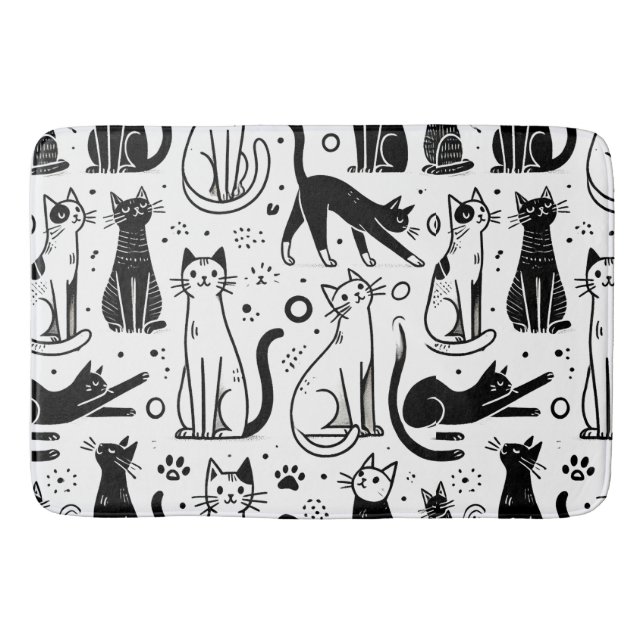 Funny Black and White Cat Muster Bath Mat Badematte (Vorderseite)