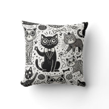 Funny Black and White Cat Pattern Pillow