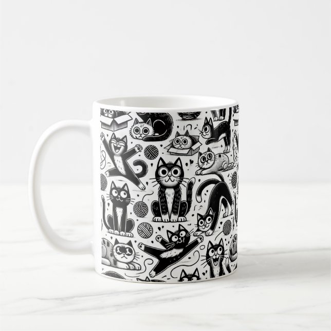 Funny Black and White Cat Pattern Tasse (Links)