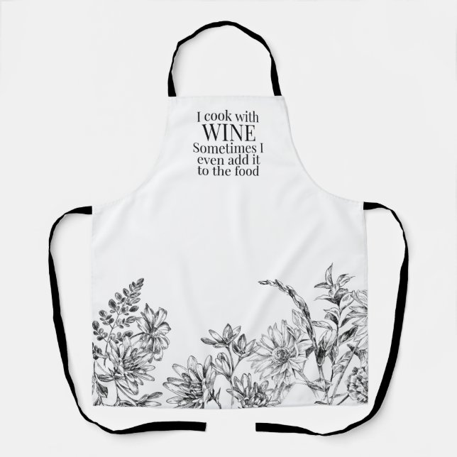 Funny Black and White Floral Wine Schürze (Vorderseite)