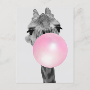 Funny Black and White Giraffe mit Blubble Gum Postkarte