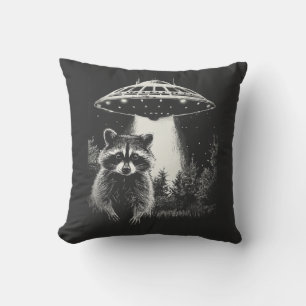 Funny Black and White Space Raccoon UFO Kissen