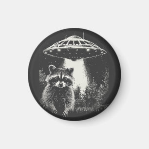 Funny Black and White Space Raccoon UFO Magnet