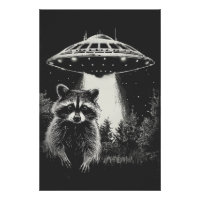 Funny Black and White Space Raccoon UFO