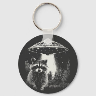 Funny Black and White Space Raccoon UFO Schlüsselanhänger