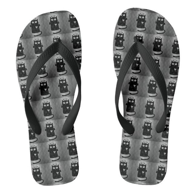 Funny Black Angel Cat Silver Gray Sandals, Flip Flops (Fußbett)
