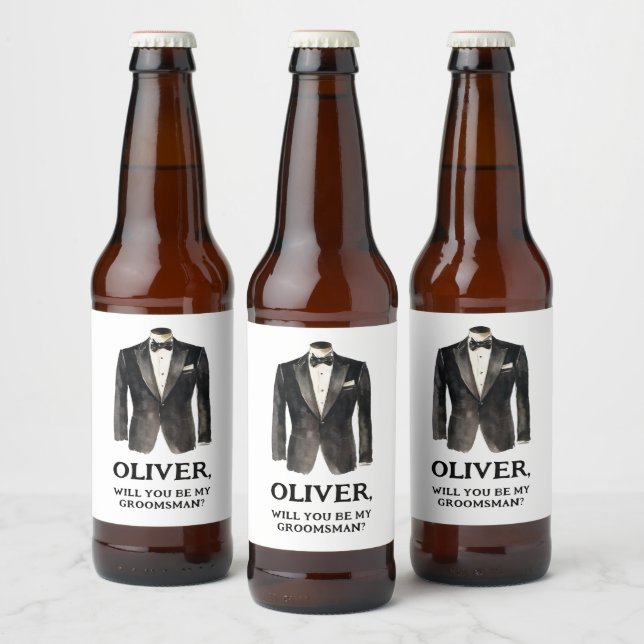 Funny Black Anzug werden Sie mein Trauzeuge Vorsch Bierflaschenetikett (Flaschen)