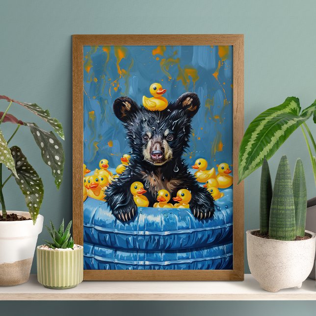 Funny Black Bear Rubber Duck Pool Poster (Von Creator hochgeladen)