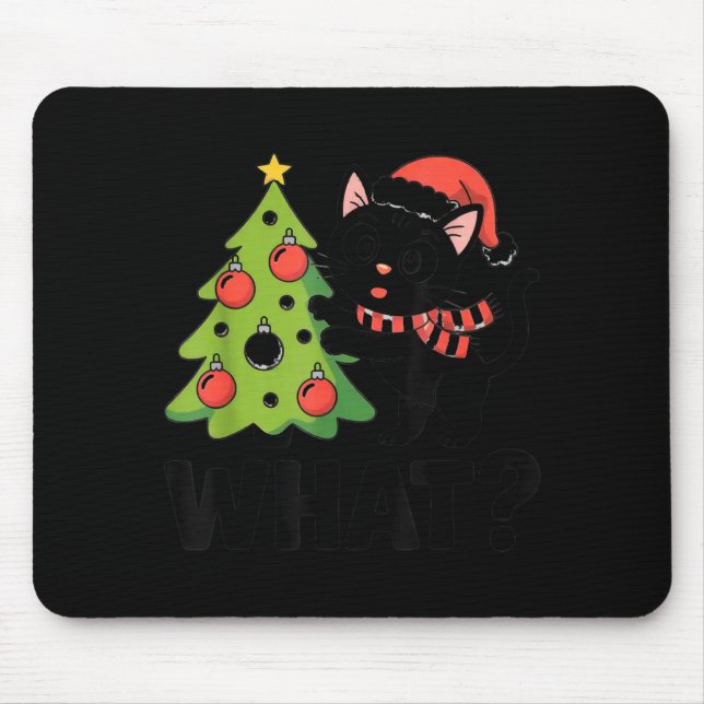 Funny Black Ca Pushing Christmas Tree Over Cat Wha Mousepad (Vorne)