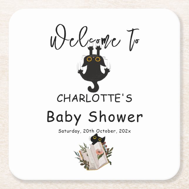 Funny Black Cat and Book Baby Shooter Rechteckiger Pappuntersetzer (Vorderseite)