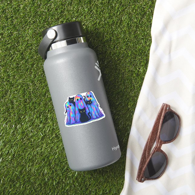 Funny Black Cat and Ghost Halloween Essential T-Sh Aufkleber (HydroFlask Insitu)