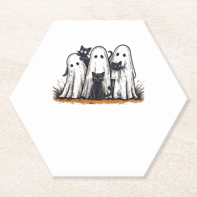 Funny Black Cat and Ghost Halloween Essential T-Sh Untersetzer (Vorderseite)