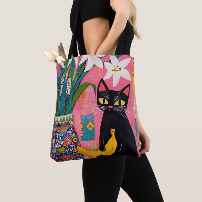 Funny Black cat Banana and Flower Vase Tasche (Von Nahem)