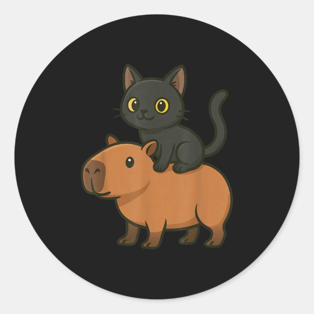 Funny Black Cat Capybara Mama Vater Runder Aufkleber (Vorderseite)
