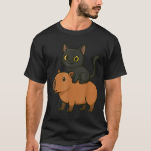 Funny Black Cat Capybara Mama Vater T-Shirt