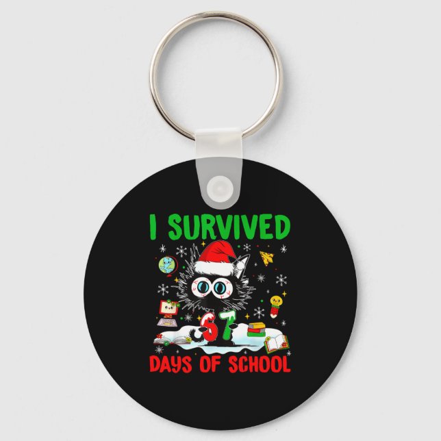 Funny Black Cat Christmas I Survived 67 Days Of Sc Schlüsselanhänger (Vorderseite)