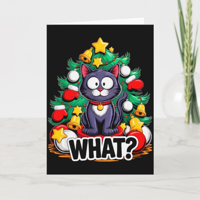 Funny Black Cat Christmas Tree Merry Xmas Humor Ca Karte (Vorderseite)