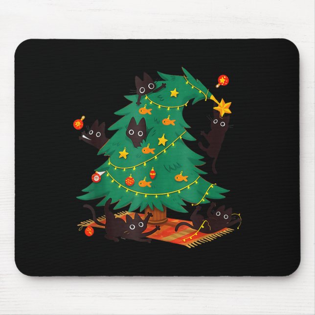 Funny Black Cat Christmas Tree  Mousepad (Vorne)