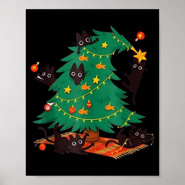 Funny Black Cat Christmas Tree  Poster (Vorne)