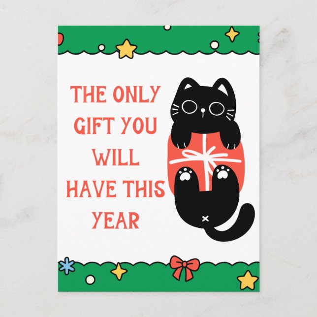 Funny Black Cat Christmas Tree Postkarte (Vorderseite)