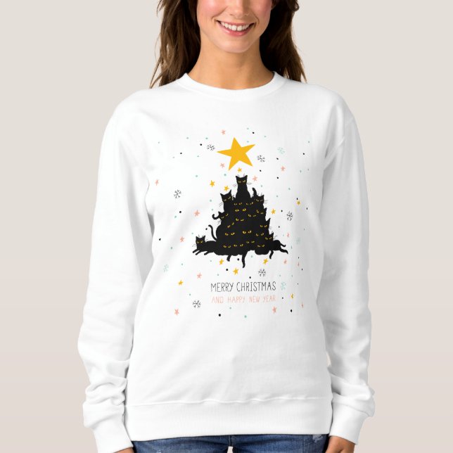 Funny Black Cat Christmas Tree Sweatshirt (Vorderseite)