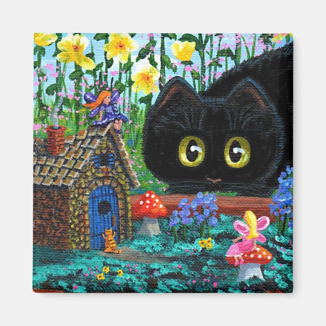 Funny Black Cat Fairy Garden Magnet (Vorne)