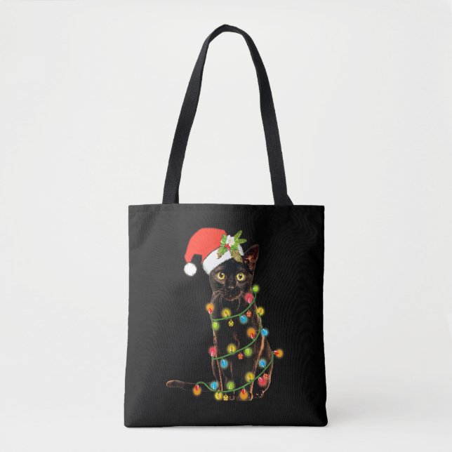 Funny Black Cat Geschenk Pushing Weihnachtsbaum Tasche (Vorderseite)