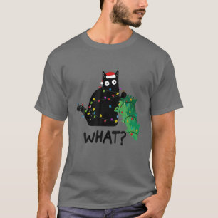 Funny Black Cat Geschenk Pushing Weihnachtsbaum ü T-Shirt