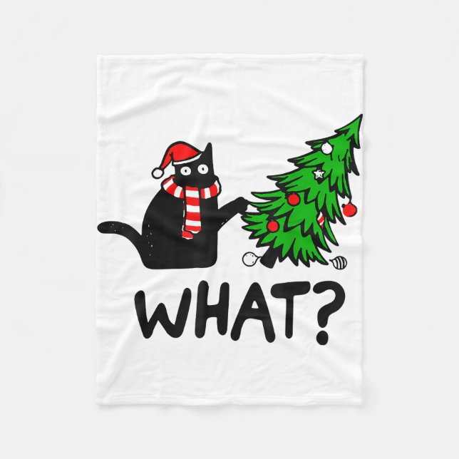 Funny Black Cat Geschenk Pushing Weihnachtsbaum üb Fleecedecke (Vorderseite)