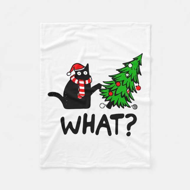 Funny Black Cat Geschenk Pushing Weihnachtsbaum üb Fleecedecke (Vorderseite)