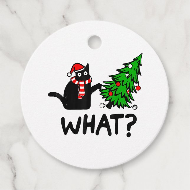Funny Black Cat Geschenk Pushing Weihnachtsbaum üb Geschenkanhänger (Vorderseite)