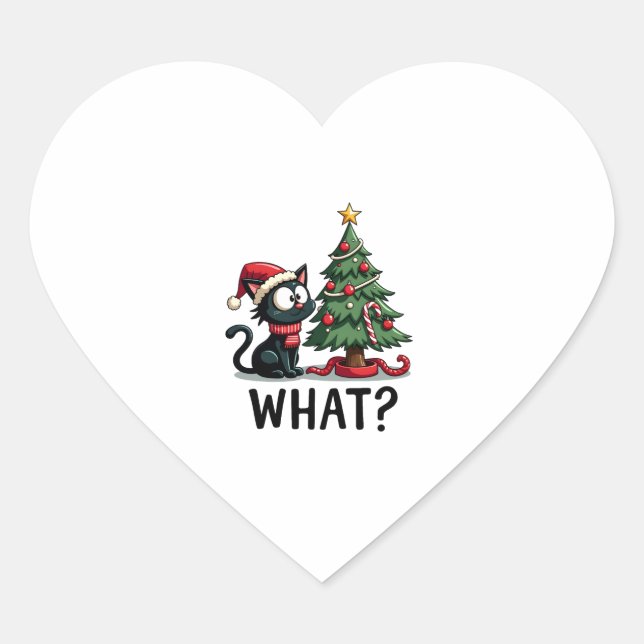 Funny Black Cat Geschenk Pushing Weihnachtsbaum üb Herz-Aufkleber (Vorderseite)